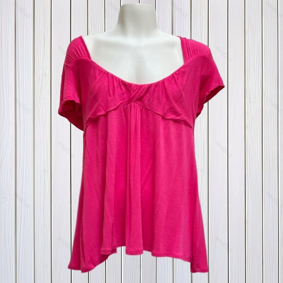 ONE WORLD Short Sleeve Hot Pink Fuchsia Top - Picture 1 of 3